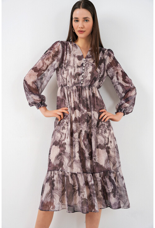 2137 Patterned Chiffon Dress