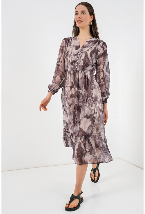 2137 Patterned Chiffon Dress