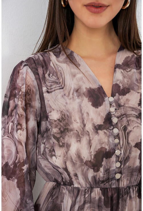 2137 Patterned Chiffon Dress