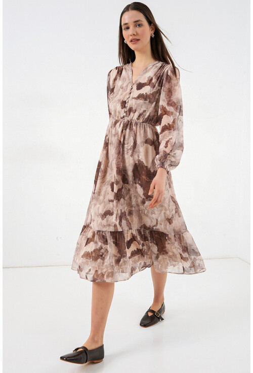 2137 Desenli Şifon Elbise