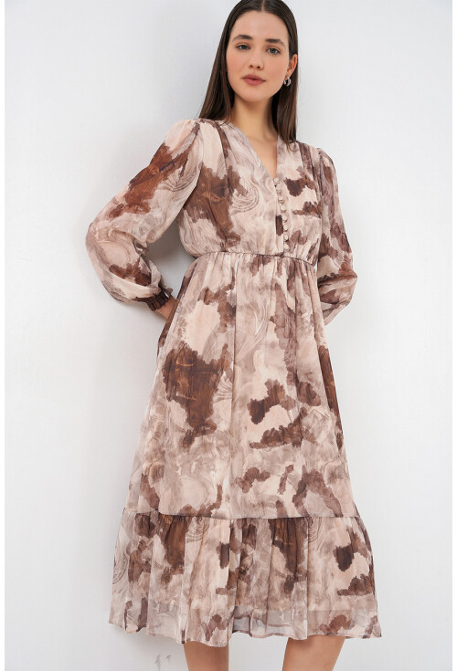 2137 Desenli Şifon Elbise