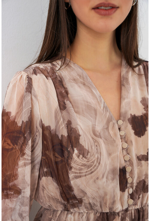 2137 Desenli Şifon Elbise