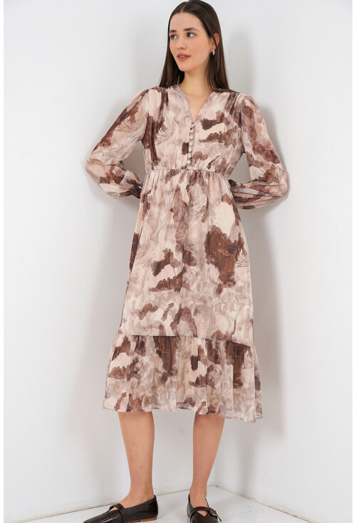 2137 Desenli Şifon Elbise