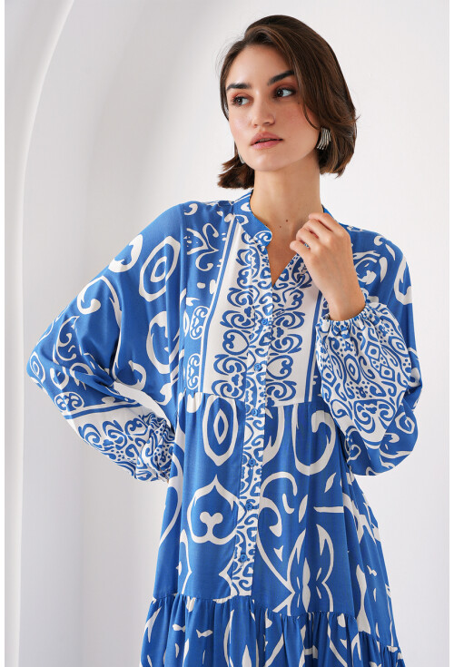 2423 Otantik Desenli Tesettür Elbise