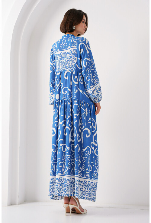 2423 Otantik Desenli Tesettür Elbise