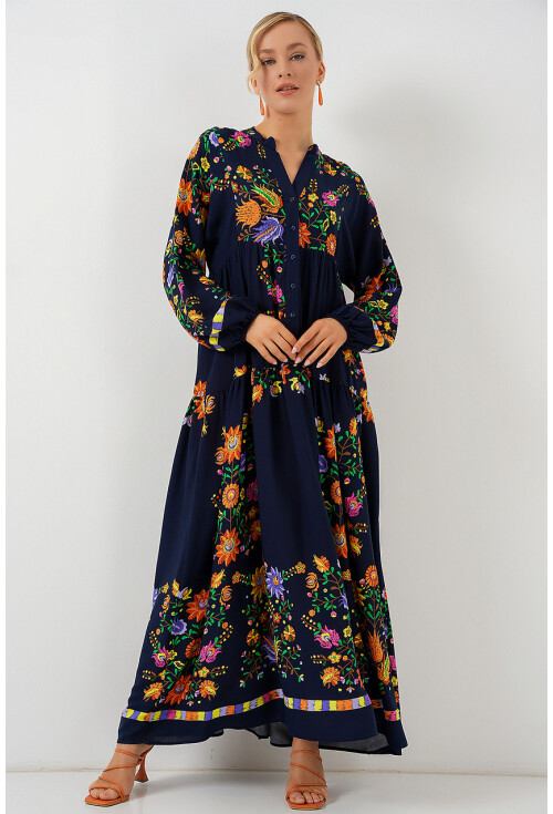 2423 Otantik Desenli Tesettür Elbise