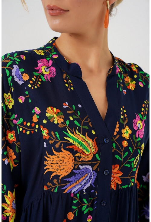 2423 Otantik Desenli Tesettür Elbise