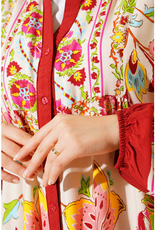 2423 Otantik Desenli Tesettür Elbise