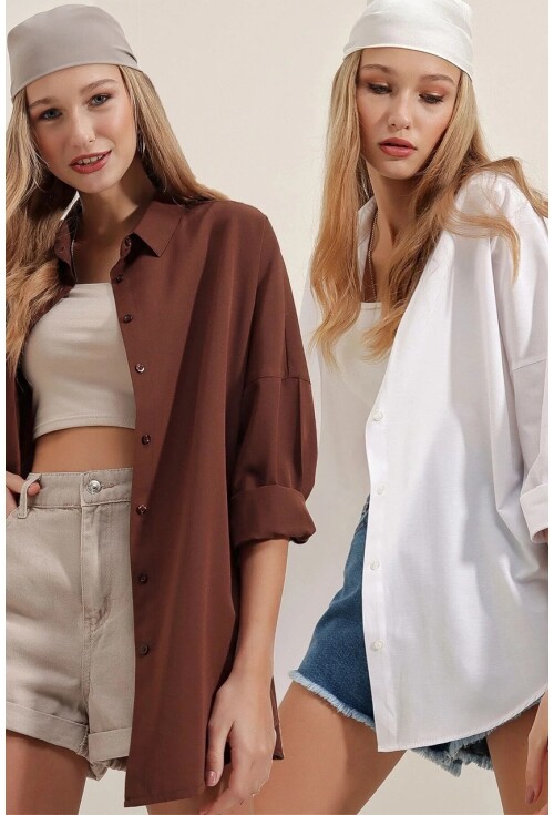 3900 Oversize Uzun Basic Gömlek