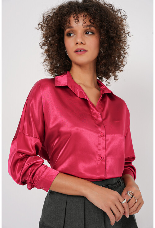 3985 Oversize Saten Gömlek
