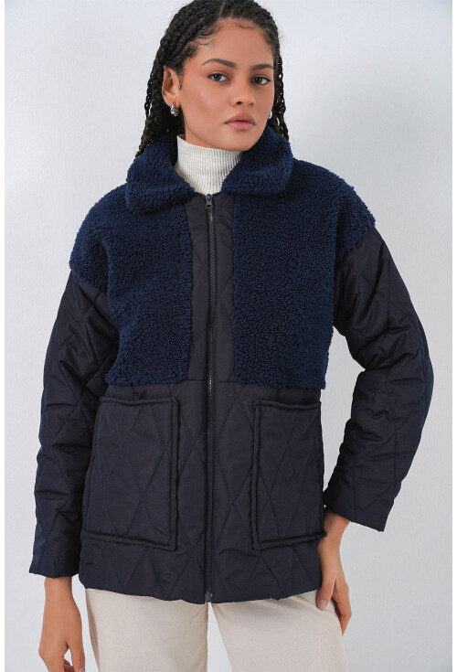 5182 Peluş Detaylı Oversize Şişme Mont