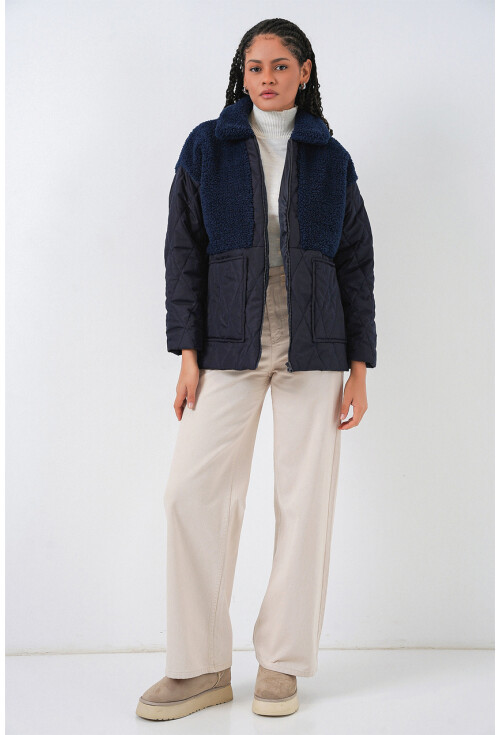 5182 Peluş Detaylı Oversize Şişme Mont