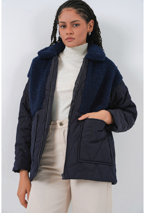 5182 Peluş Detaylı Oversize Şişme Mont