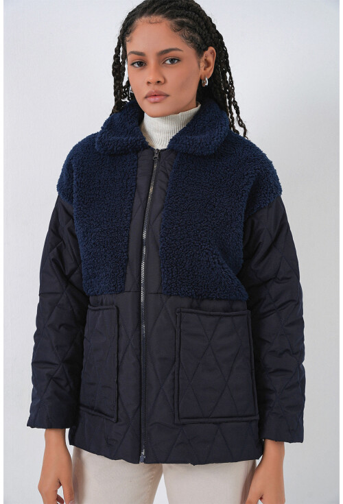 5182 Peluş Detaylı Oversize Şişme Mont