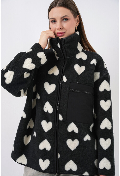 55446 Fermuarlı Oversize Peluş Ceket Mont