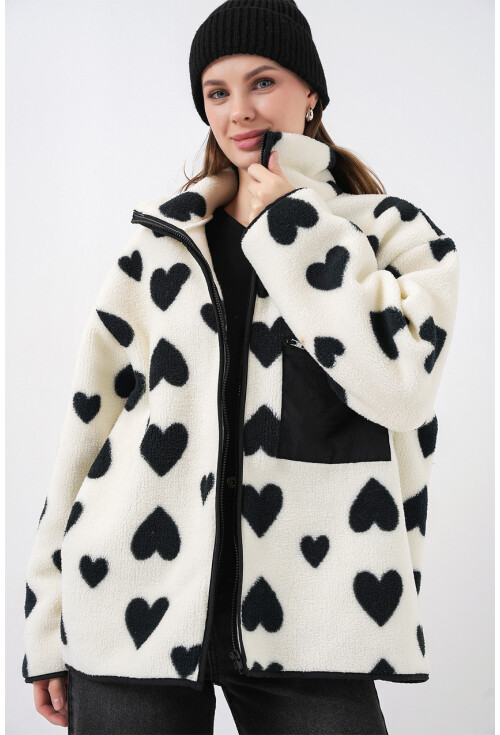 55446 Fermuarlı Oversize Peluş Ceket Mont