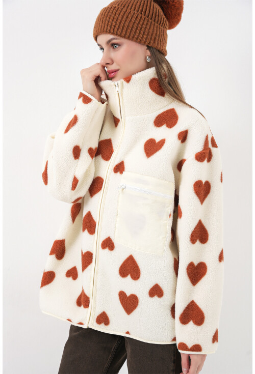 55446 Fermuarlı Oversize Peluş Ceket Mont