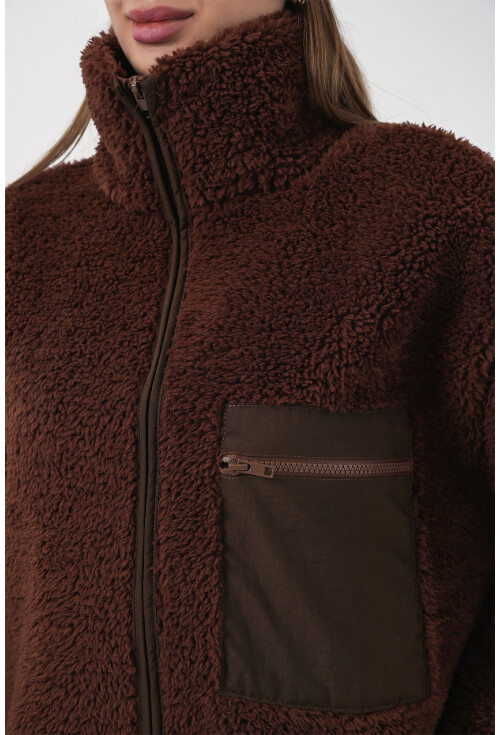 55446 Fermuarlı Oversize Peluş Ceket Mont