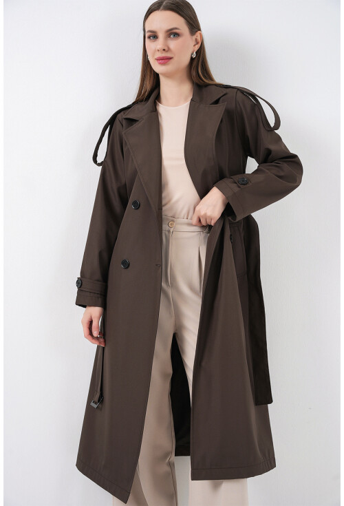 5941 Kruvaze Yaka Uzun Trençkot
