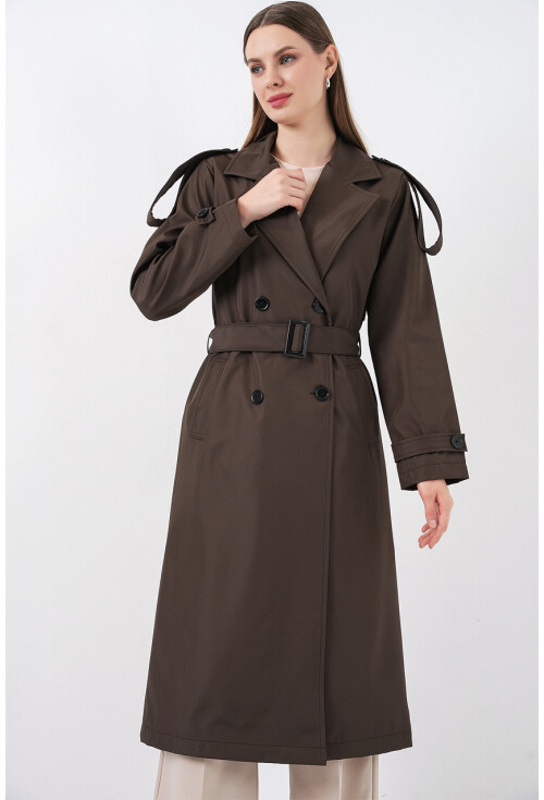 5941 Kruvaze Yaka Uzun Trençkot