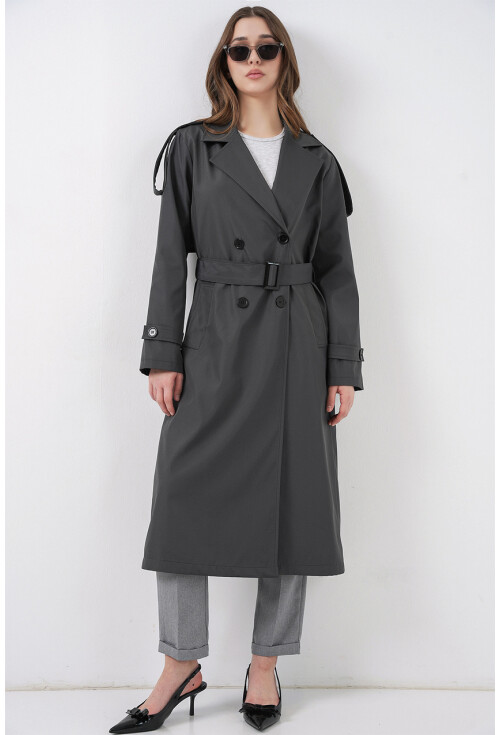 5941 Kruvaze Yaka Uzun Trençkot