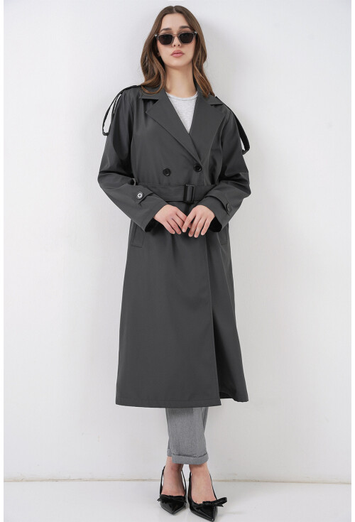 5941 Kruvaze Yaka Uzun Trençkot