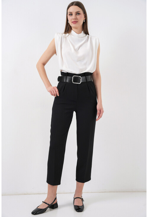 6556 Kemerli Kumaş Pantolon