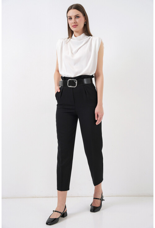 6556 Kemerli Kumaş Pantolon