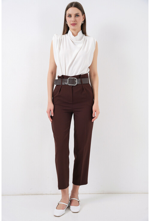 6556 Kemerli Kumaş Pantolon