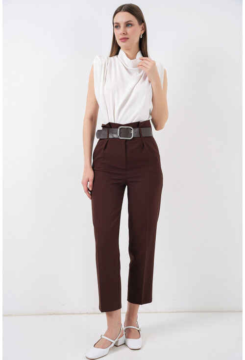 6556 Kemerli Kumaş Pantolon