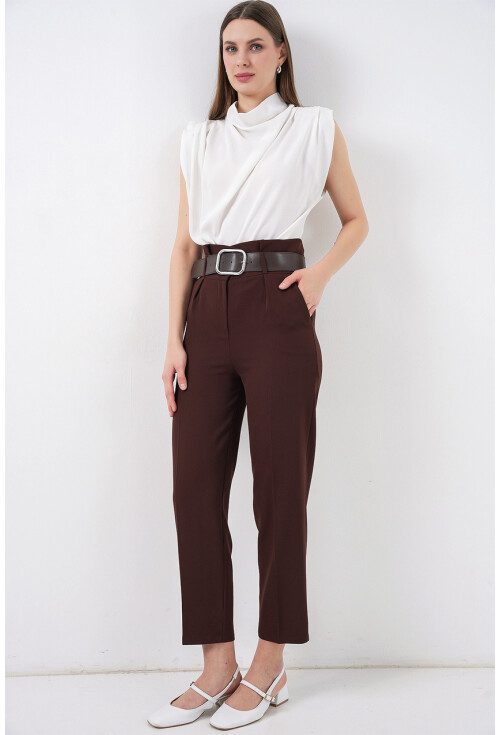 6556 Kemerli Kumaş Pantolon