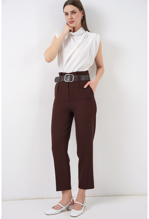 6556 Kemerli Kumaş Pantolon