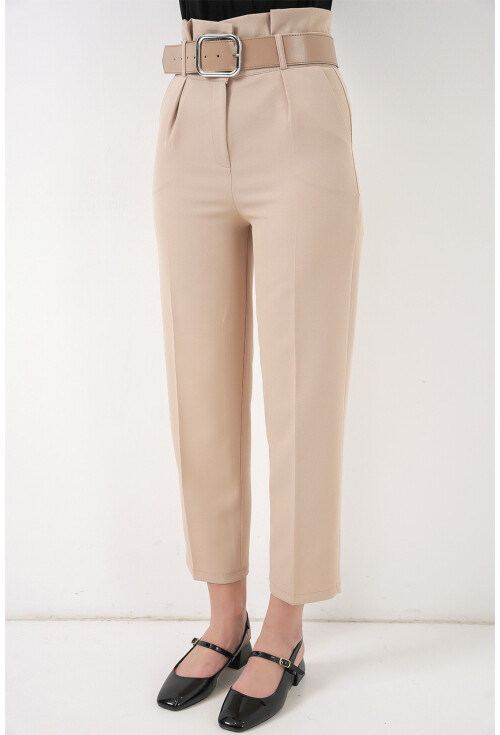 6556 Kemerli Kumaş Pantolon