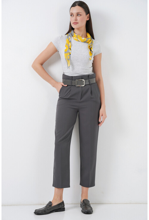 6556 Kemerli Kumaş Pantolon