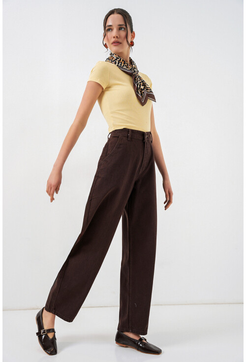 6689 Kadın Yüksek Bel Baggy Kot Pantolon