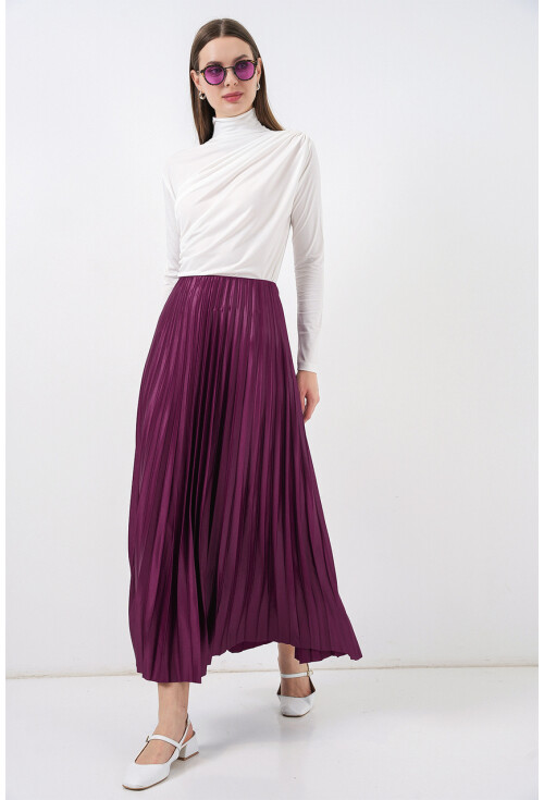 8009 Deri Görünümlü Piliseli Etek