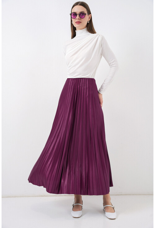 8009 Deri Görünümlü Piliseli Etek