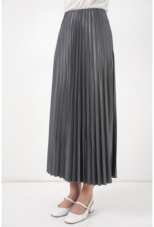 8009 Deri Görünümlü Piliseli Etek