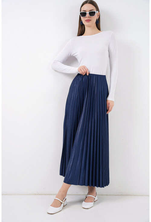 8009 Deri Görünümlü Piliseli Etek