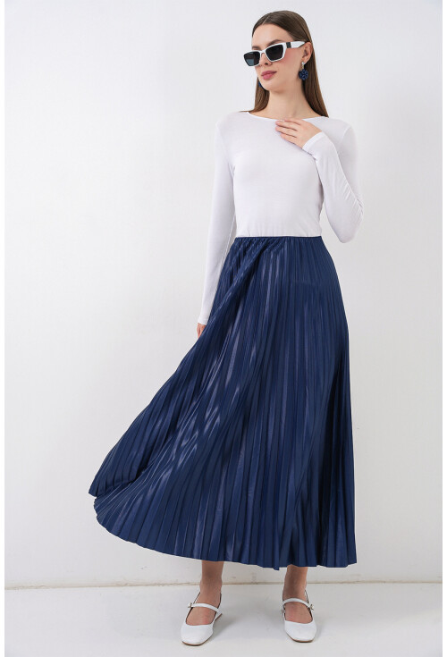 8009 Deri Görünümlü Piliseli Etek