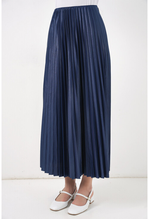 8009 Deri Görünümlü Piliseli Etek