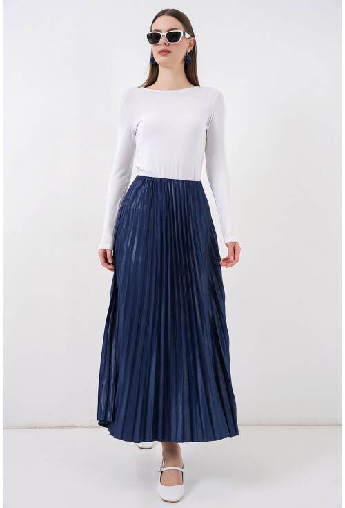 8009 Deri Görünümlü Piliseli Etek