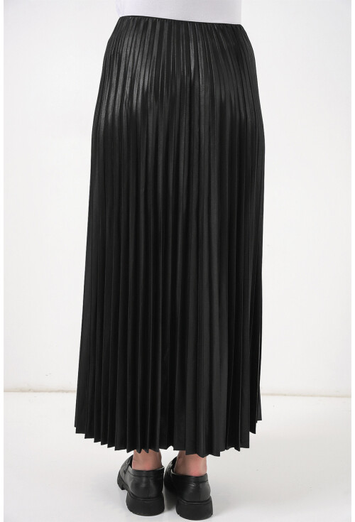 8009 Deri Görünümlü Piliseli Etek