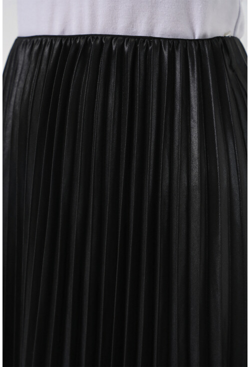 8009 Deri Görünümlü Piliseli Etek