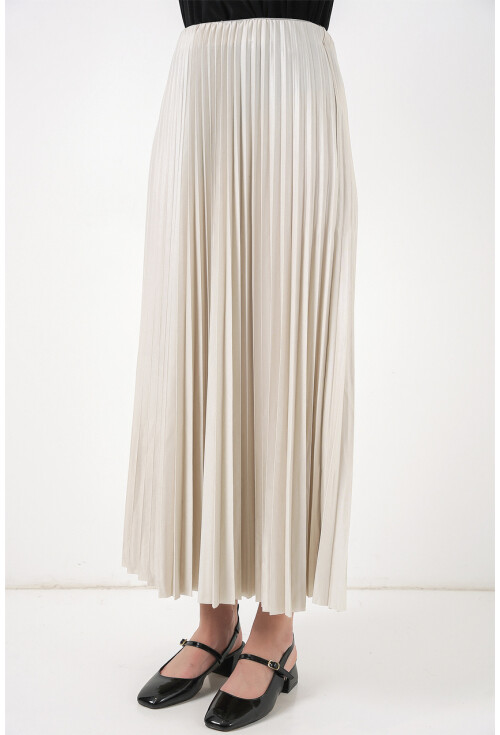 8009 Deri Görünümlü Piliseli Etek