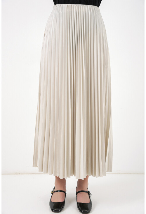 8009 Deri Görünümlü Piliseli Etek