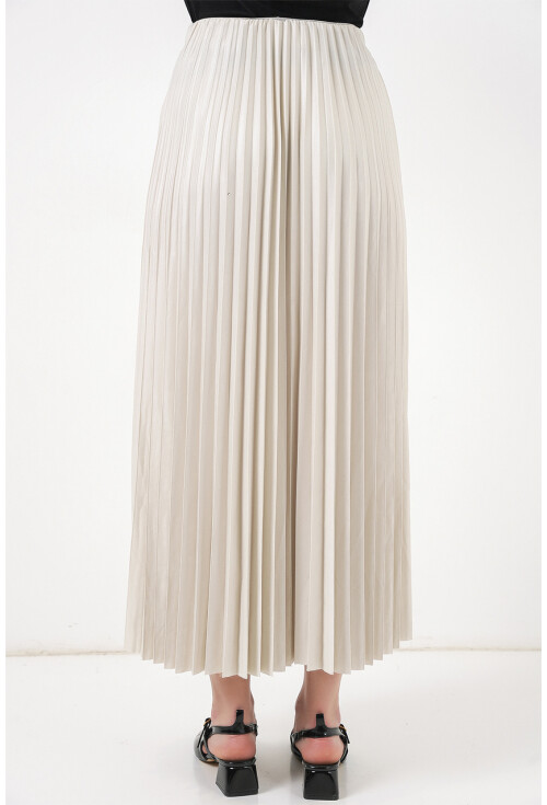 8009 Deri Görünümlü Piliseli Etek