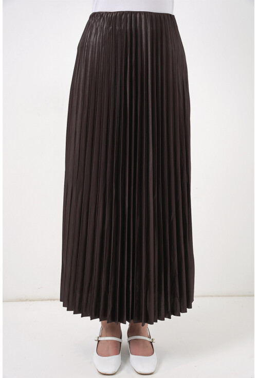 8009 Deri Görünümlü Piliseli Etek