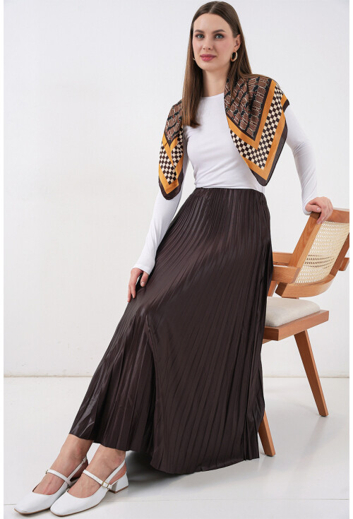 8009 Deri Görünümlü Piliseli Etek