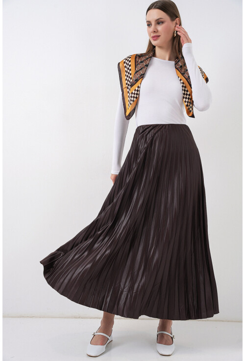 8009 Deri Görünümlü Piliseli Etek